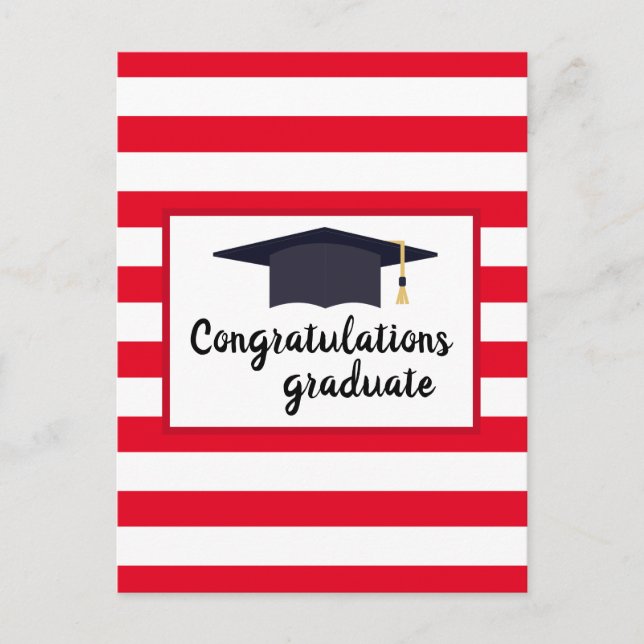 Congratulations Graduation Cap With Stripes Red Postcard (Front)