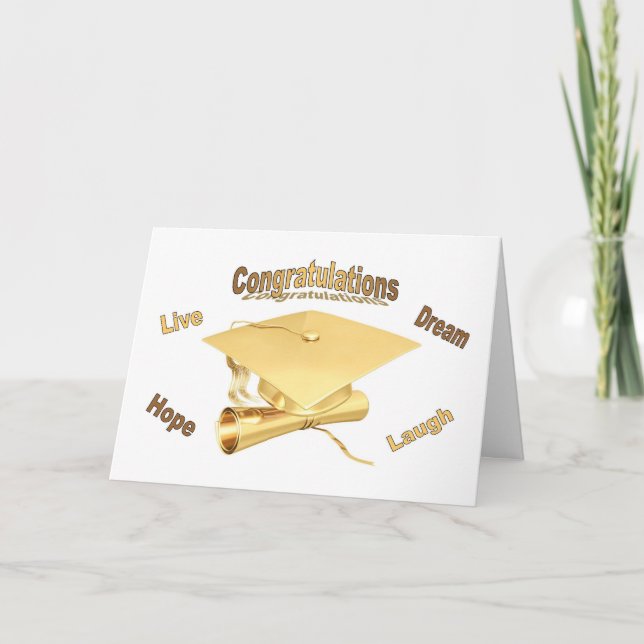 Congratulations Graduation Card gold cap diploma (Front)