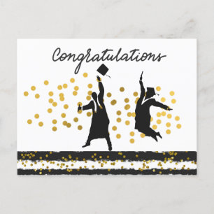 Congratulations Graduation Confetti black gold     Postcard
