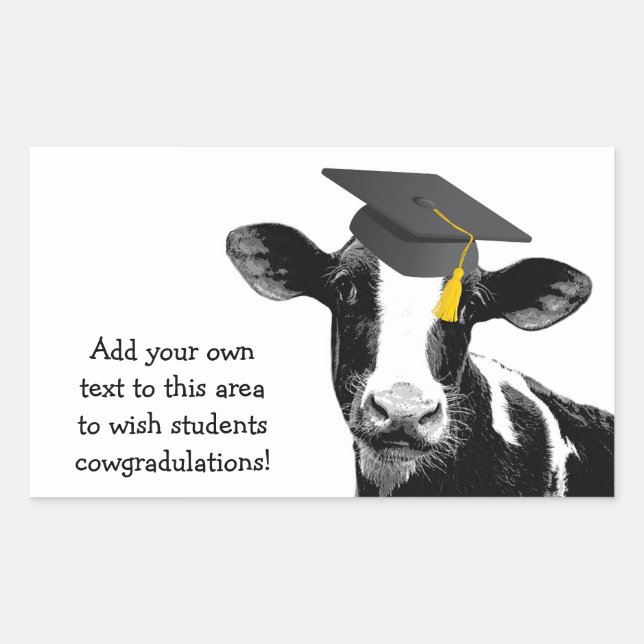 Congratulations Graduation Funny Cow in Cap Rectangular Sticker (Front)
