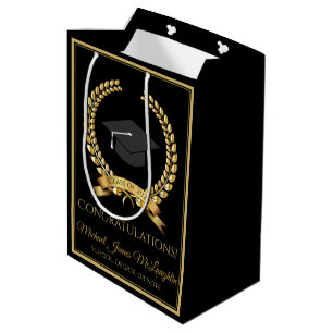 Congratulations Graduation Gift Bag Gold on Black