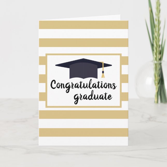 Congratulations Graduation Hat With Stripes Yellow Card (Front)
