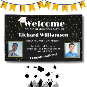 Congratulations Graduation Photo Black and White Banner