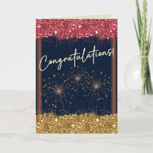 Congratulations Graduation Red & Gold Sparkle Card