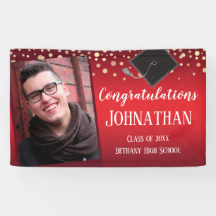 Congratulations Graduation Red with Confetti Photo Banner