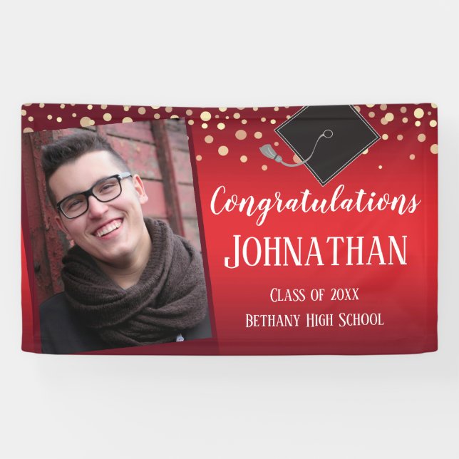 Congratulations Graduation Red with Confetti Photo Banner (Horizontal)