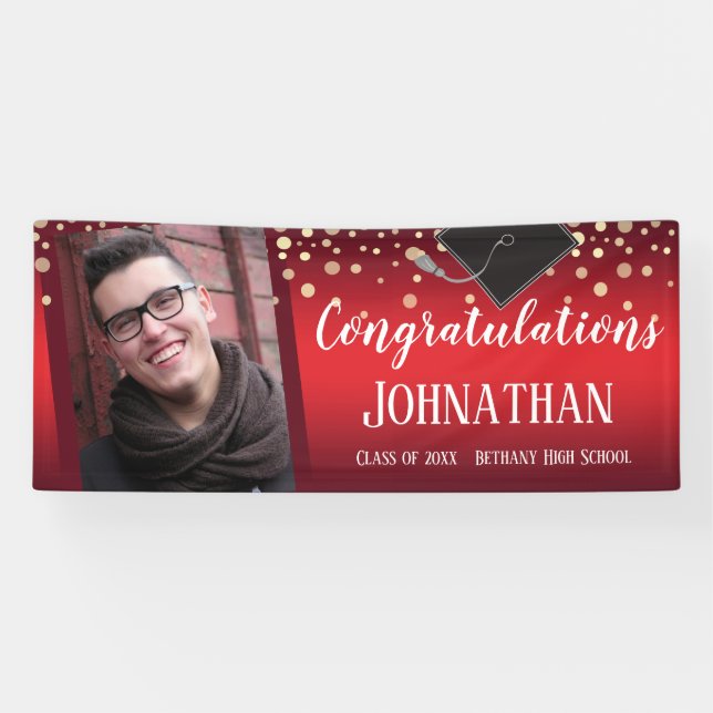 Congratulations Graduation Red with Confetti Photo Banner (Horizontal)