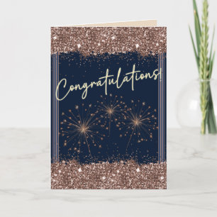 Congratulations Graduation Rose Gold Navy Sparkle Card