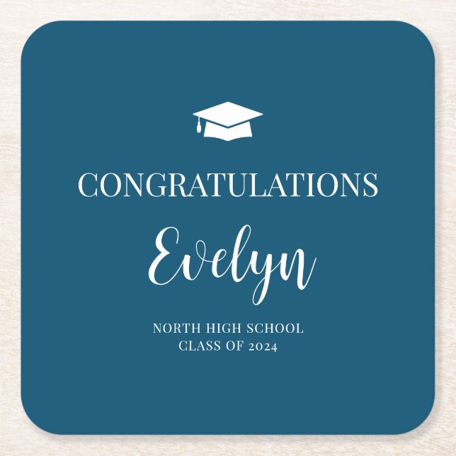 Congratulations Graduation School Colours Square Paper Coaster (Front)