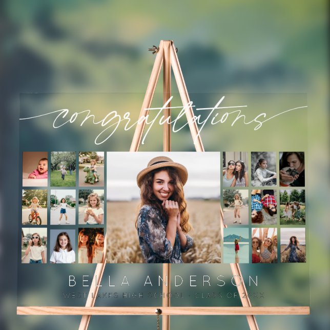 Congratulations Graduation Script Photo Collage Acrylic Sign (Neutral)
