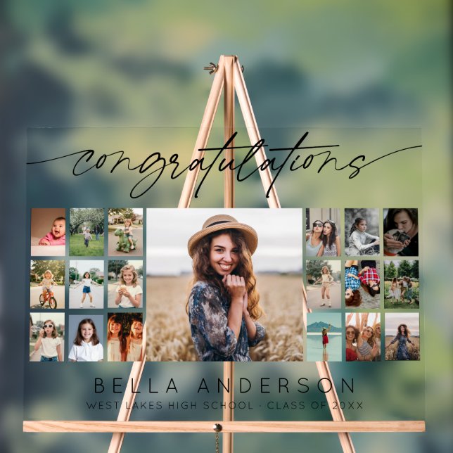 Congratulations Graduation Script Photo Collage Acrylic Sign (Neutral)