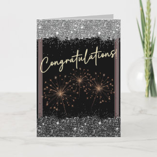 Congratulations Graduation Silver & Black Sparkle Card
