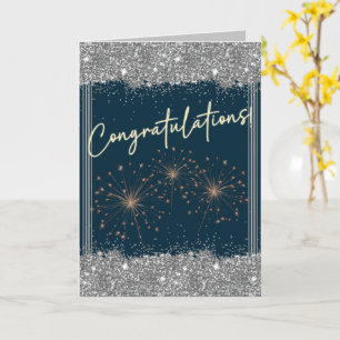 Congratulations Graduation Silver Teal Sparkle Card