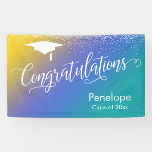 Congratulations Graduation Yellow Blue Teal Ombre Banner