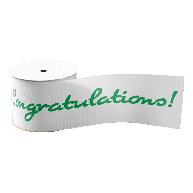 Congratulations Green Casual Script Grosgrain Ribbon (Spool)