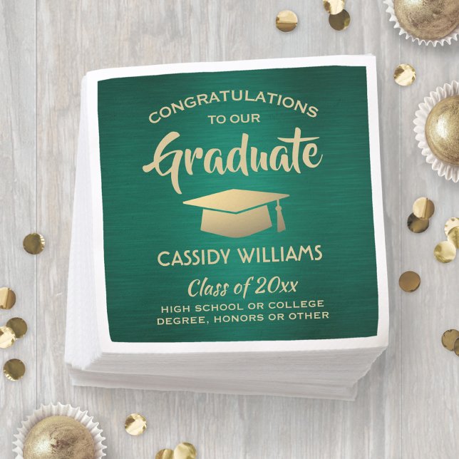 Congratulations Green Gold Modern Graduation Party Napkin (Creator Uploaded)
