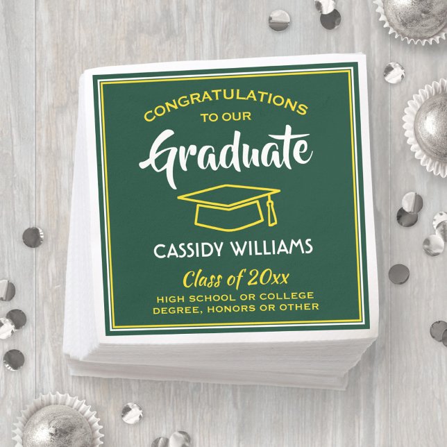 Congratulations Green Gold Yellow Graduation Party Napkin (Creator Uploaded)