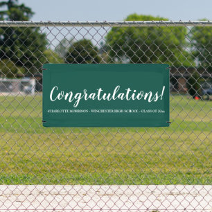 Congratulations green white custom text graduation banner