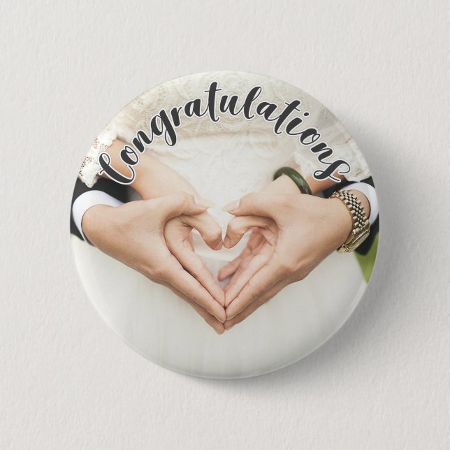 CONGRATULATIONS Grey OVERLAY TEXT Photo Button Pin (Front)