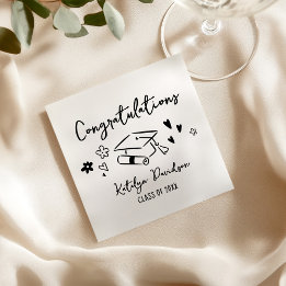 Congratulations Hand Drawn Doodle Graduation Party Napkin