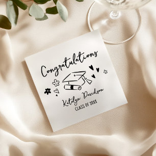 Congratulations Hand Drawn Doodle Graduation Party Napkin