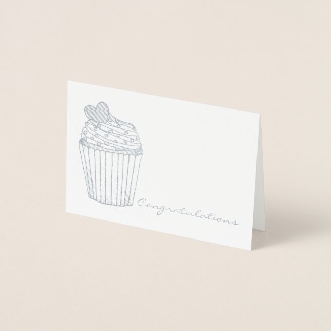 Congratulations Heart Cupcake Wedding Brida Shower Foil Card (Front)