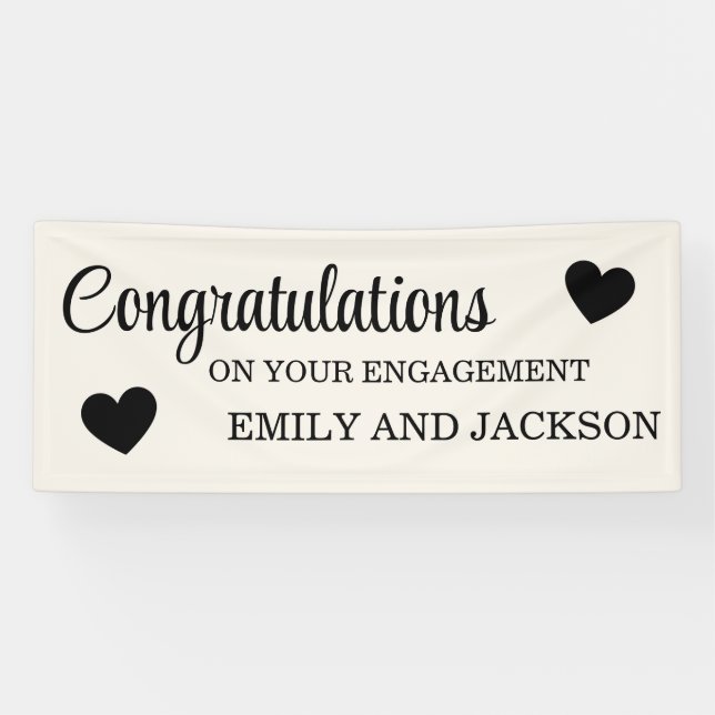Congratulations Hearts Engagement Name White Banner (Horizontal)