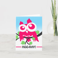 Congratulations Hoo ray Cute Pink Owl on Branch