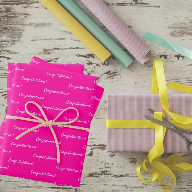 Congratulations hot pink birthday girl wrapping paper sheet (Creator Uploaded)