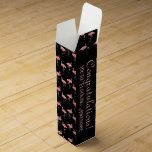 Congratulations Hot Pink Flamingo Flock Pattern  Wine Box<br><div class="desc">Celebrate any occasion with this lively pink flamingo flock design on a black background, featuring a playful "Congratulations! You're Flocking Awesome" message that’s perfect for graduations, promotions, retirements, and milestone moments. The watercolor-style flamingos add a fun, tropical twist, making every wine gift unforgettable. A stand-out package with a vibrant, eye-catching...</div>