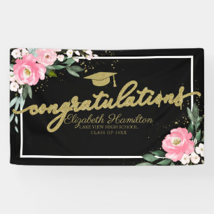 Congratulations Hot Pink Floral Graduation Party Banner