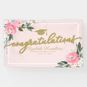 Congratulations Hot Pink Floral Graduation Party Banner
