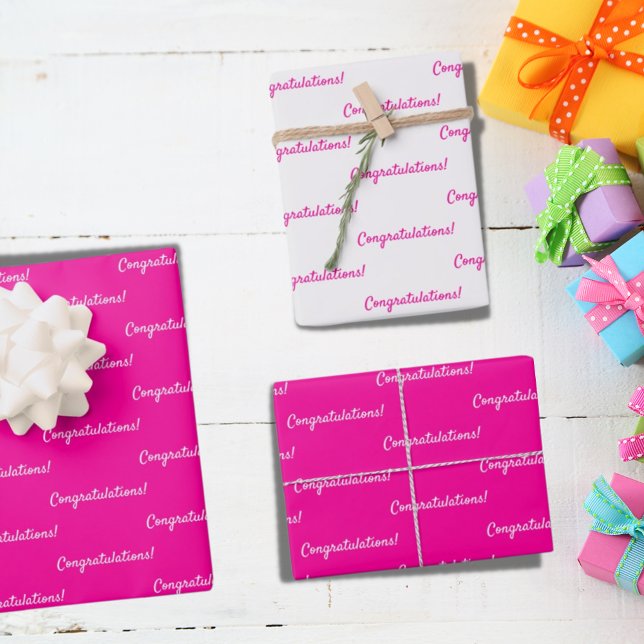 Congratulations hot pink white birthday girl wrapping paper sheet (Creator Uploaded)