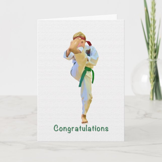Congratulations, Karate Kicking Green Belt Card (Front)