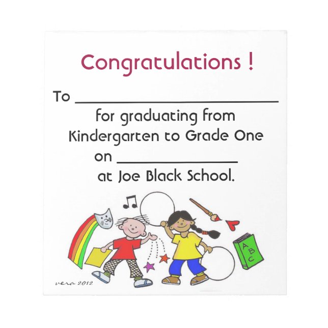Congratulations! Kindergarten Graduation Notepad (Front)