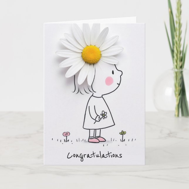 Congratulations Little Girl With a White Daisy Card (Front)