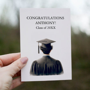 Congratulations Male Graduate in Black Gown Thank You Card
