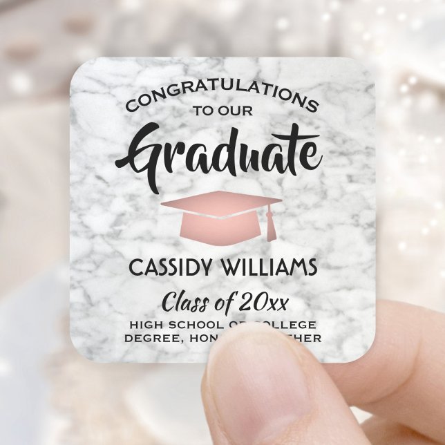 Congratulations Marble and Pink Trendy Graduation Square Sticker (Creator Uploaded)