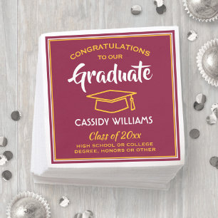 Congratulations Maroon Gold Red Yellow Graduation Napkin