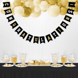 Congratulations Modern Black Gold Party Bunting