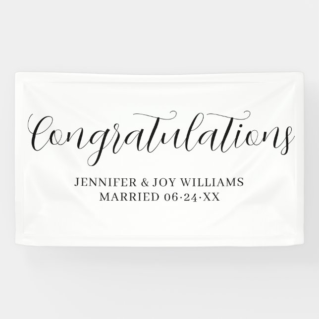 Congratulations Modern Black Script Wedding Banner (Horizontal)