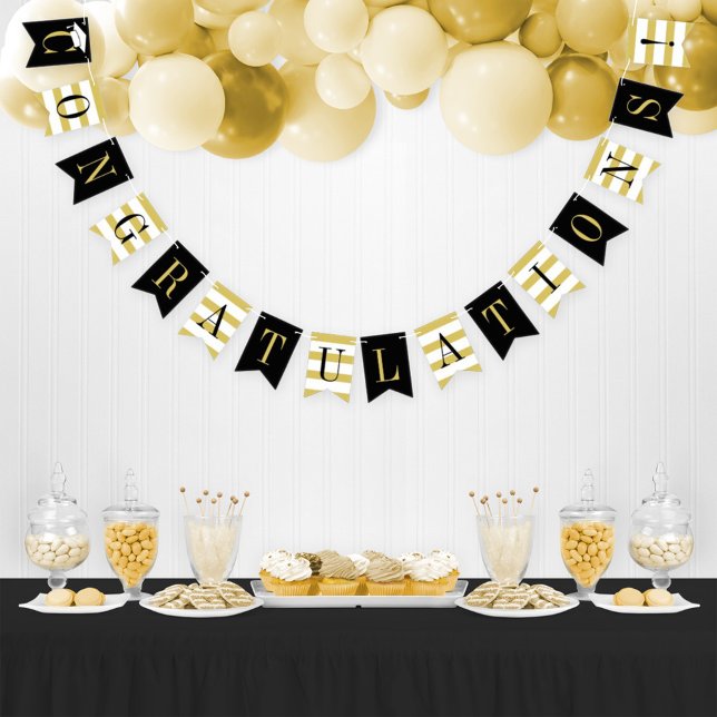 Congratulations Modern Gold Black Graduation Party Bunting (Creator Uploaded)