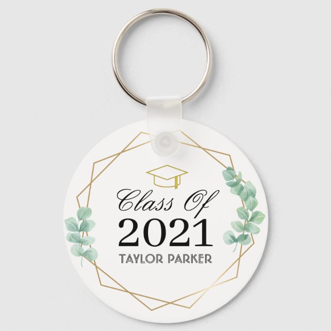 Congratulations Modern green leaves Graduation Key Ring (Front)