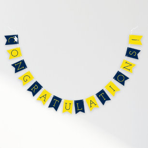 Congratulations Modern Navy Blue Yellow Graduation Bunting