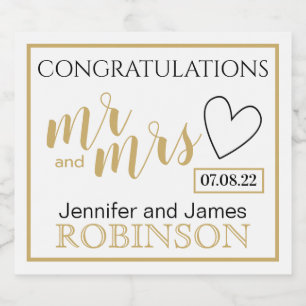 Congratulations Mr Mrs Custom Name Gold Wedding Sparkling Wine Label