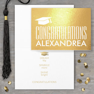 Congratulations Name Graduation Modern Gold Real Foil Card