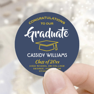 Congratulations Navy Blue and Gold Graduation Classic Round Sticker