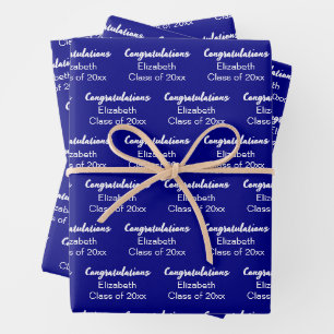 Congratulations Navy Blue White Class of 2024 Name Wrapping Paper Sheet