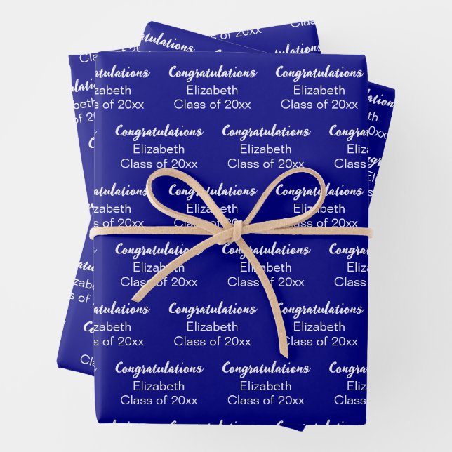 Congratulations Navy Blue White Class of 20xx Name Wrapping Paper Sheet (In situ)