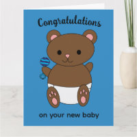 Congratulations New Baby Boy Bear Personalise Card